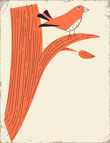 Charming Orange Bird Branch Art Print