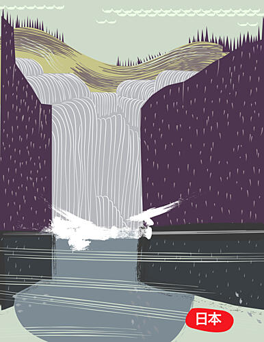 Japanese Waterfall Birds Art Print