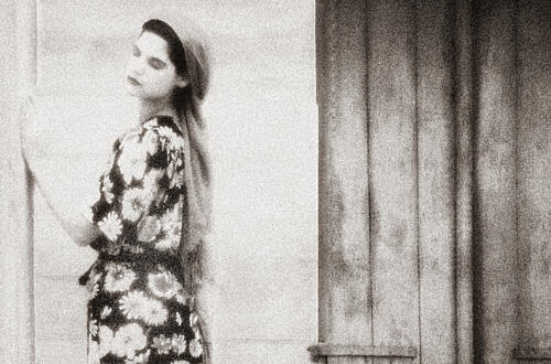 Pensive Woman Rustic Door Art Print by Angelika Vogel