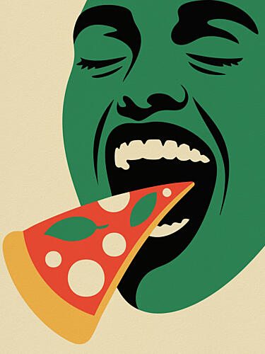 Joyful Pizza Bite Pop art reproduction