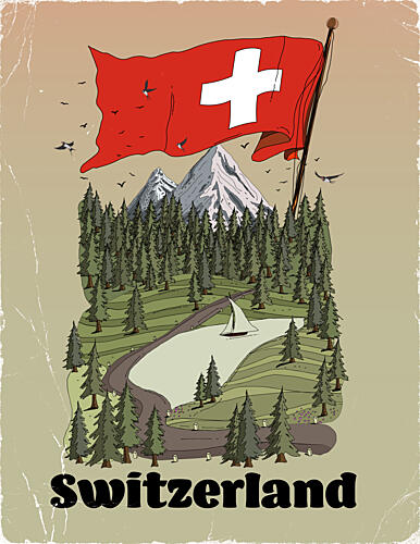 Swiss Flag Mountain Landscape Art Print
