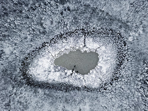 Frozen Forest Lake Aerial Art Print