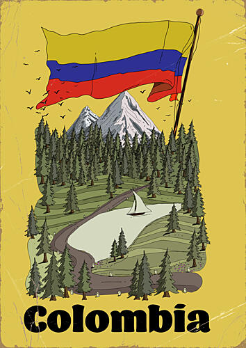 Colombia Mountain Lake Flag Art Print