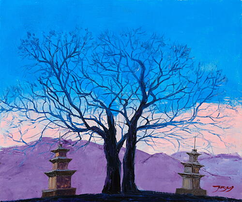 Serene Pagoda Landscape Art Print