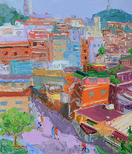 Vibrant Hillside City Art Print