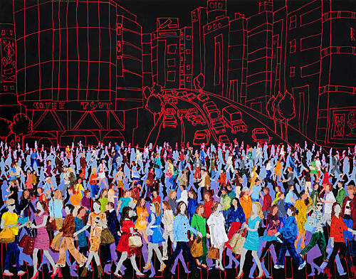 Colorful City Crowd Figuratif reproduction