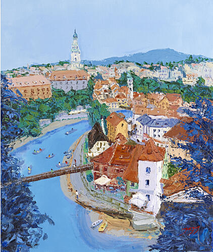 Colorful River Town Art Print