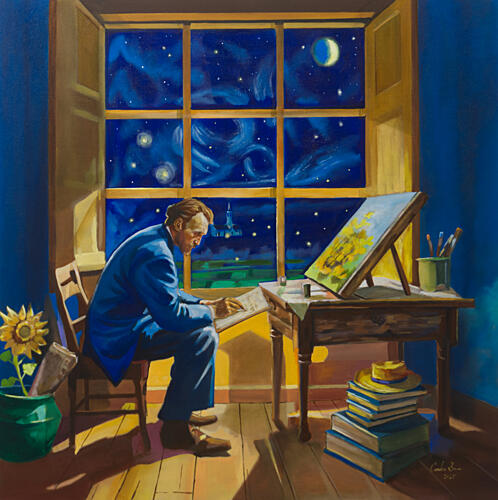 Artist by Starry Window Art Print