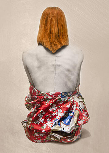 Red Hair Kimono Back Art Print by Joanna Ras