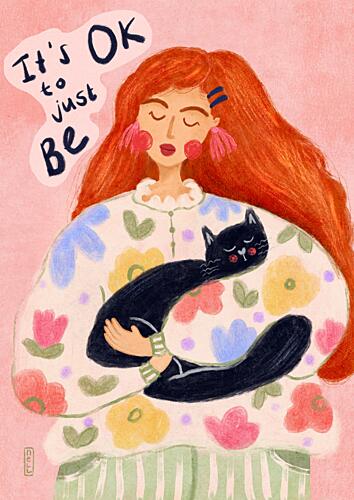 Peaceful Cat Cuddles Inspirant reproduction