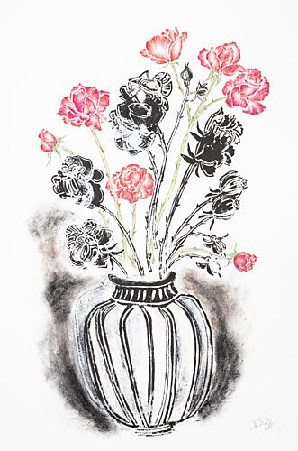 Contrasting Rose Vase Art Print by Mette Rix