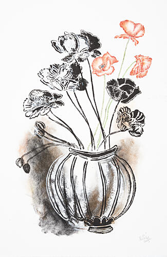 Elegant Poppies in Vase Pop art reproduction