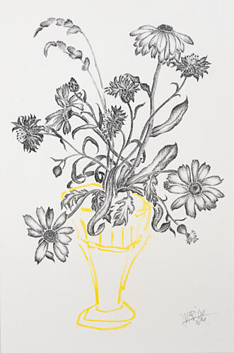 Wildflowers in Yellow Vase Art Print
