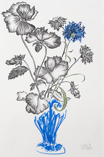 Blue Vase Floral Bouquet Art Print by Mette Rix