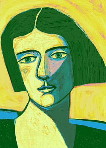 Abstract Green Woman Pop art reproduction