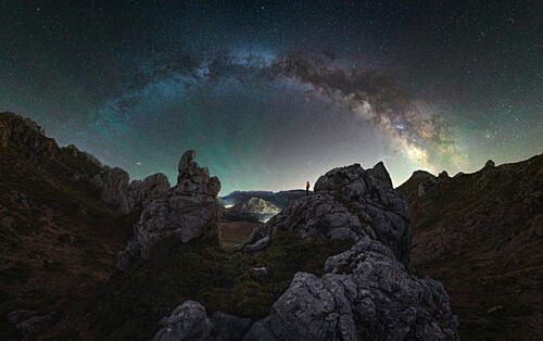 Milky Way Mountain Hiker Art Print
