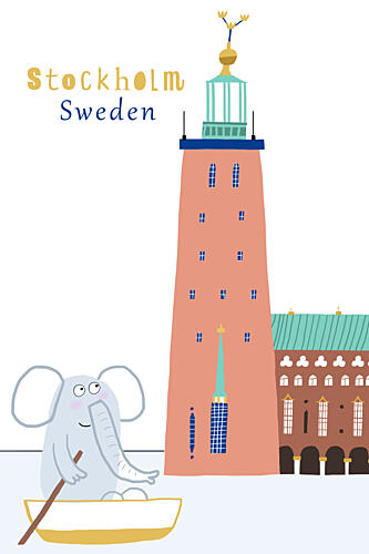 Whimsical Stockholm Elephant Adventure Art Print