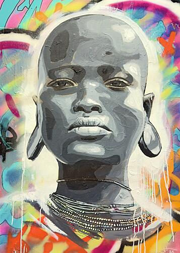 Tribal Graffiti Portrait Figuratif reproduction