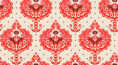 Red Floral Damask Pattern Art Print