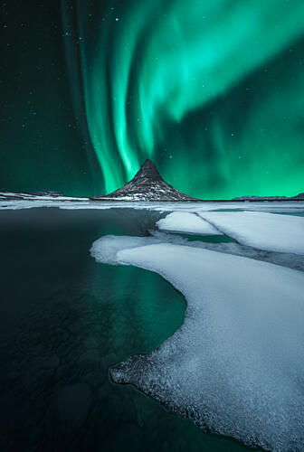 Green Aurora over Kirkjufell Art Print