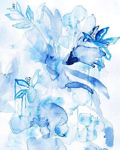Indigo Watercolor Flowers Art Print