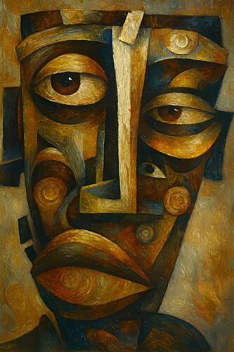 Contemplative Cubist Face Cubist Print