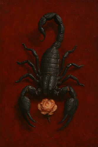 Dark Scorpion and Rose Art Print