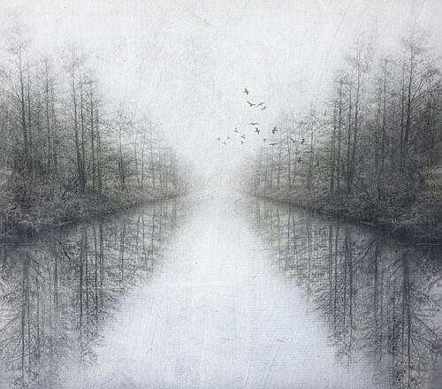 Misty River Reflection Art Print