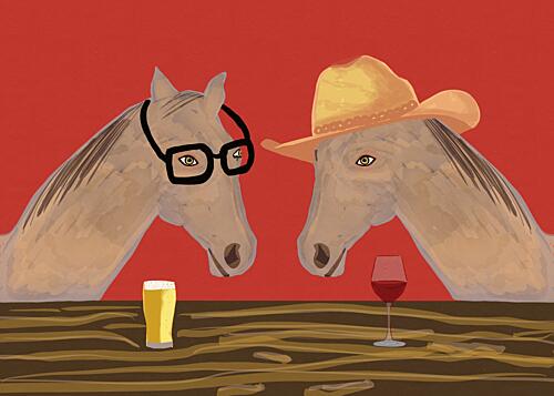 Funny Horses at Bar Art Print