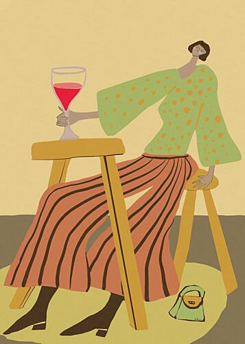 Stylish Woman with Wine Art Print