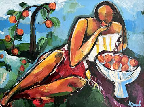 Reclining Apricot Woman Art Print by Magdalena Krzak