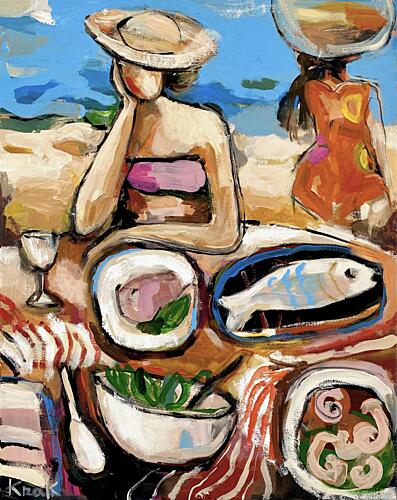 Colorful Beach Lunch Art Print by Magdalena Krzak