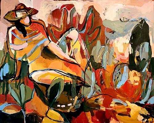 Woman Hat Garden Retreat Art Print by Magdalena Krzak
