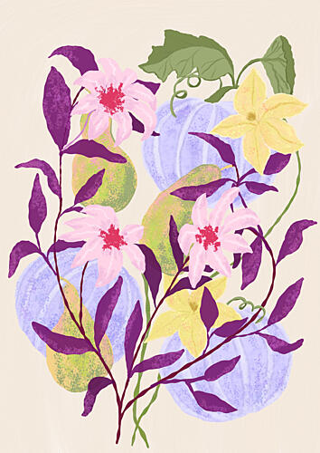 Whimsical Floral Gourds Art Print