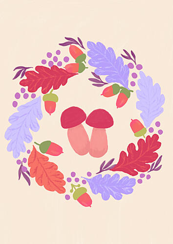Autumn Mushroom Wreath Art Print