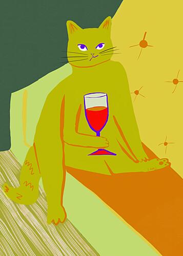 Relaxed Cat Sips Wine Pop art reproduction