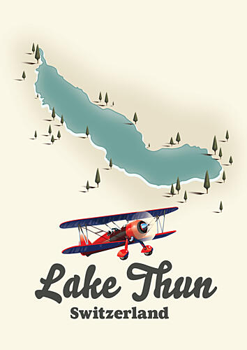Biplane over Lake Thun Art Print