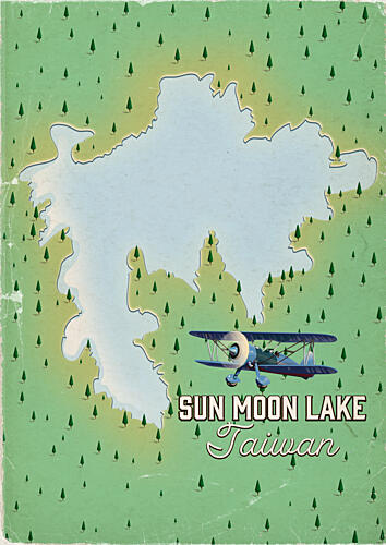 Vintage Sun Moon Lake Travel Art Print