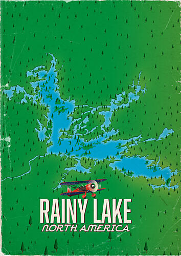 Rainy Lake Travel Map Art Print