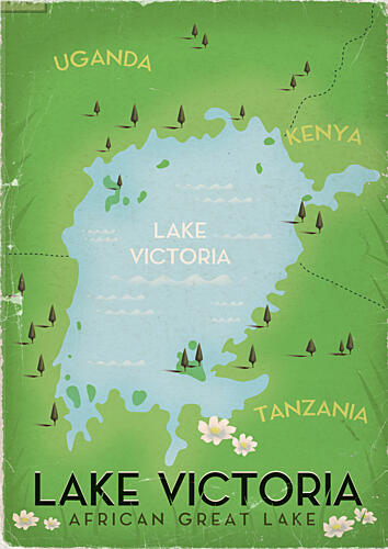Lake Victoria Travel Map Art Print