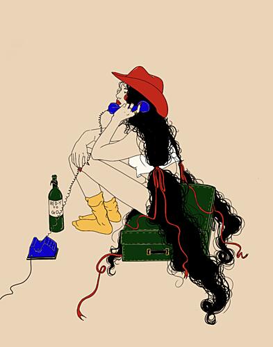 Red Hat Phone Call Pop art reproduction