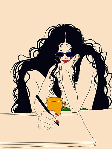 Pensive Woman Writing Art Print by Juliana Kokolari