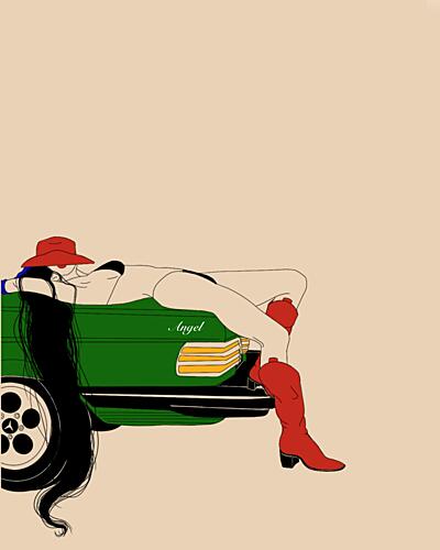 Red Hat Car Style Art Print by Juliana Kokolari