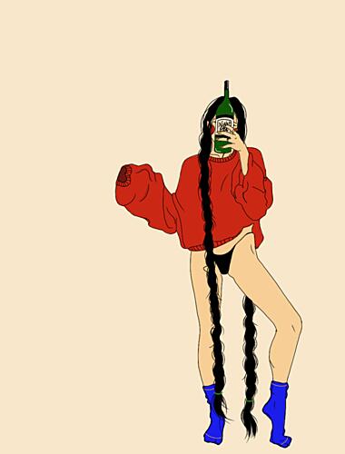 Red Sweater Bottle Girl Pop art reproduction