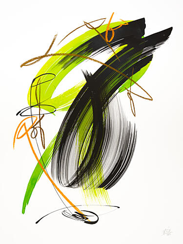 Dynamic Green Black Abstract Art Print