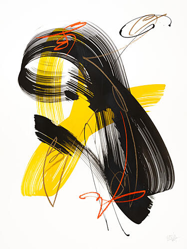Abstract Yellow Black Swirl Art Print by Mette Rix