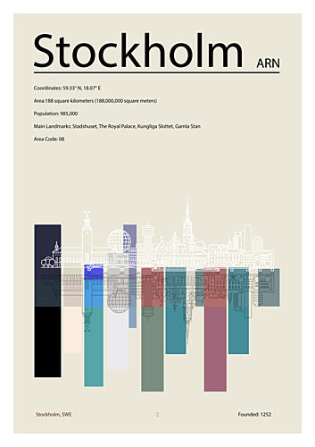 Stockholm City Graphic Art Print by Cartissi