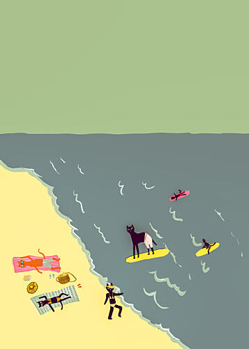 Surfing Cats Beach Day Art Print
