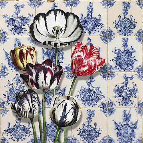 Variegated Tulips on Tiles Art Print