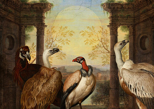 Vultures Among Ancient Ruins Art Print